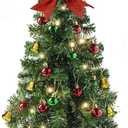 Small Christmas Tree with Lights - 23 Inch Mini Tabletop Christmas Tree with Warm-White LED Lights, Hanging Ornaments, Decorative Bow and Gift Boxes - Prelit Table Tree for DIY Christmas Decoration