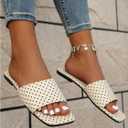 Verdusa Women's Polka Dots Square Toe Slip On Sandals Casual Summer Slides (White)