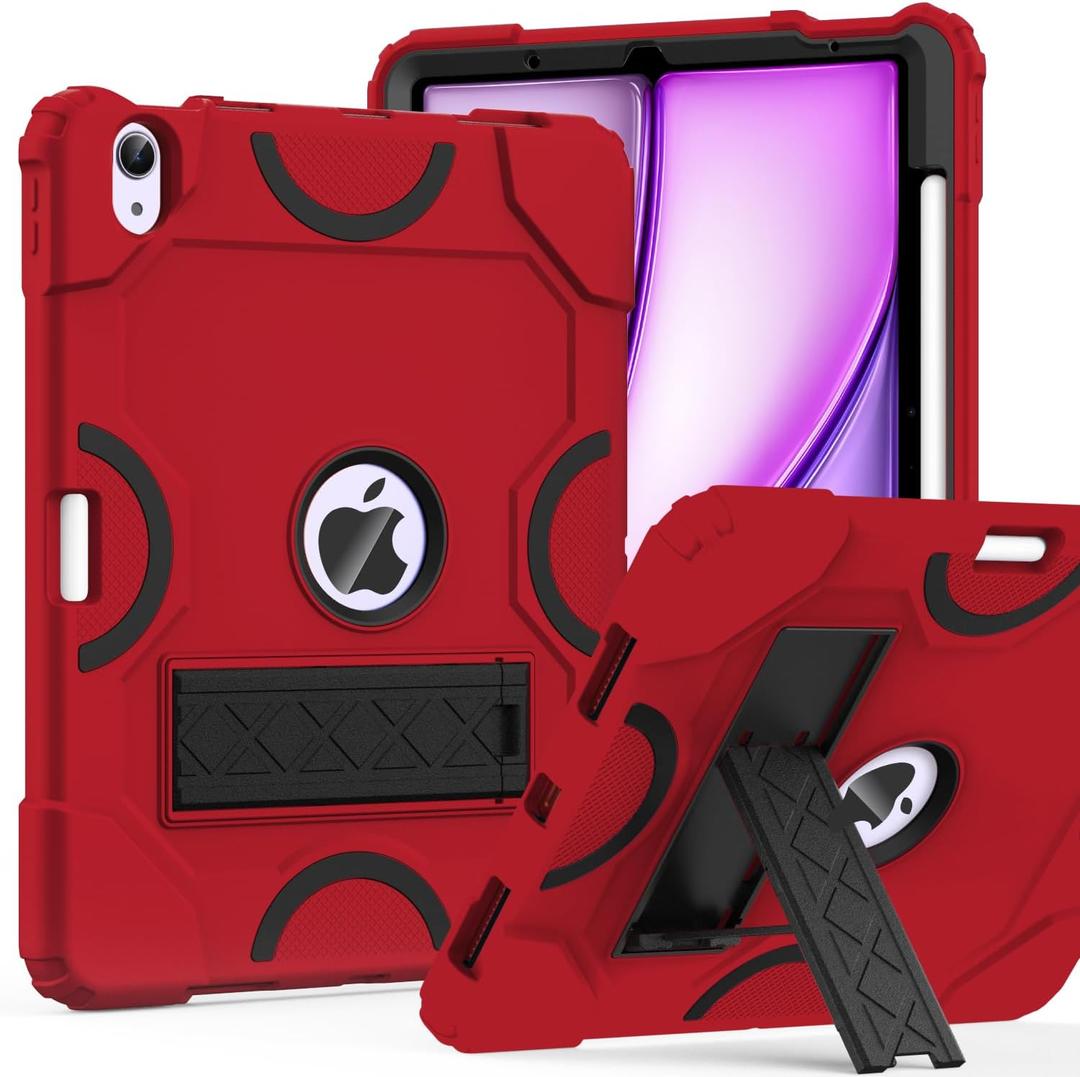 Cantis Case for iPad Air 11-inch M2 (2024), iPad Air 5th Generation (2022)/ iPad Air 4th Gen (2020) 10.9 Inch, Heavy Duty Shockproof Rugged Protective for iPad Air Case, Red+Black+Black
