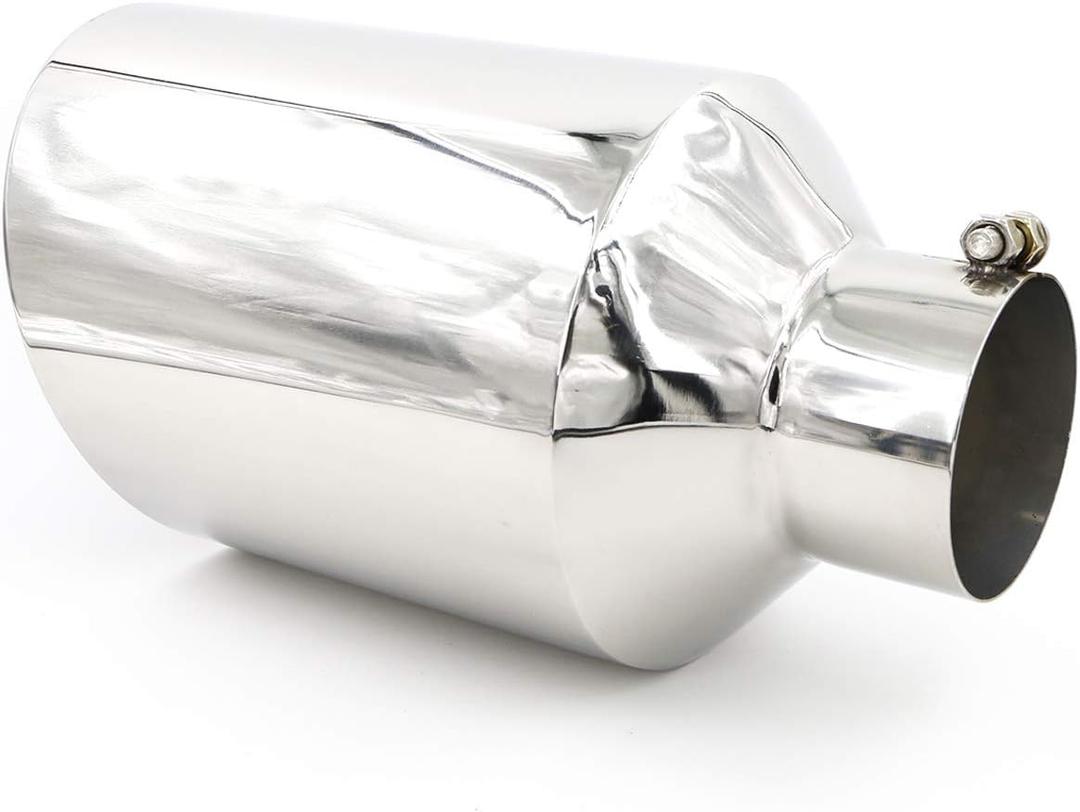 RP Remarkable Power, 4" Inlet 8" Outlet 15" Overall Length Long Stainless Steel Rolled Edge Diesel Exhaust Tip EXT29