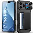 BXYJY for iPhone 17 Pro Max Case Wallet with Screen Protector (Tempered Glass), Card Holder (4-5 Cards), Slide Camera Cover, Military Grade Drop, Heavy Duty Men Women Case for iPhone 17 Pro Max, Black