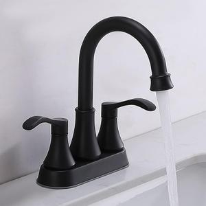 Matte Black Bathroom Sink Faucet, 2-Handle 4 Inch Centerset Lead-Free Modern Commercial, 360 Swivel High-Arc Spout Lavatory Vanity Faucets Set for Sink with Drain & Water Hoses, VALZST050B