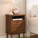 Nightstand, Boho Night Stand with 1 Drawer, Modern Side Accent Table with Open Shelf, Wooden Top Bedside End Table for Bedroom, Living Room, Walnut