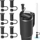 6 Pcs Straw Cover Caps with Suction Base, 0.4in/10mm Straw Toppers for Stanley Cup 30/40 oz, Black