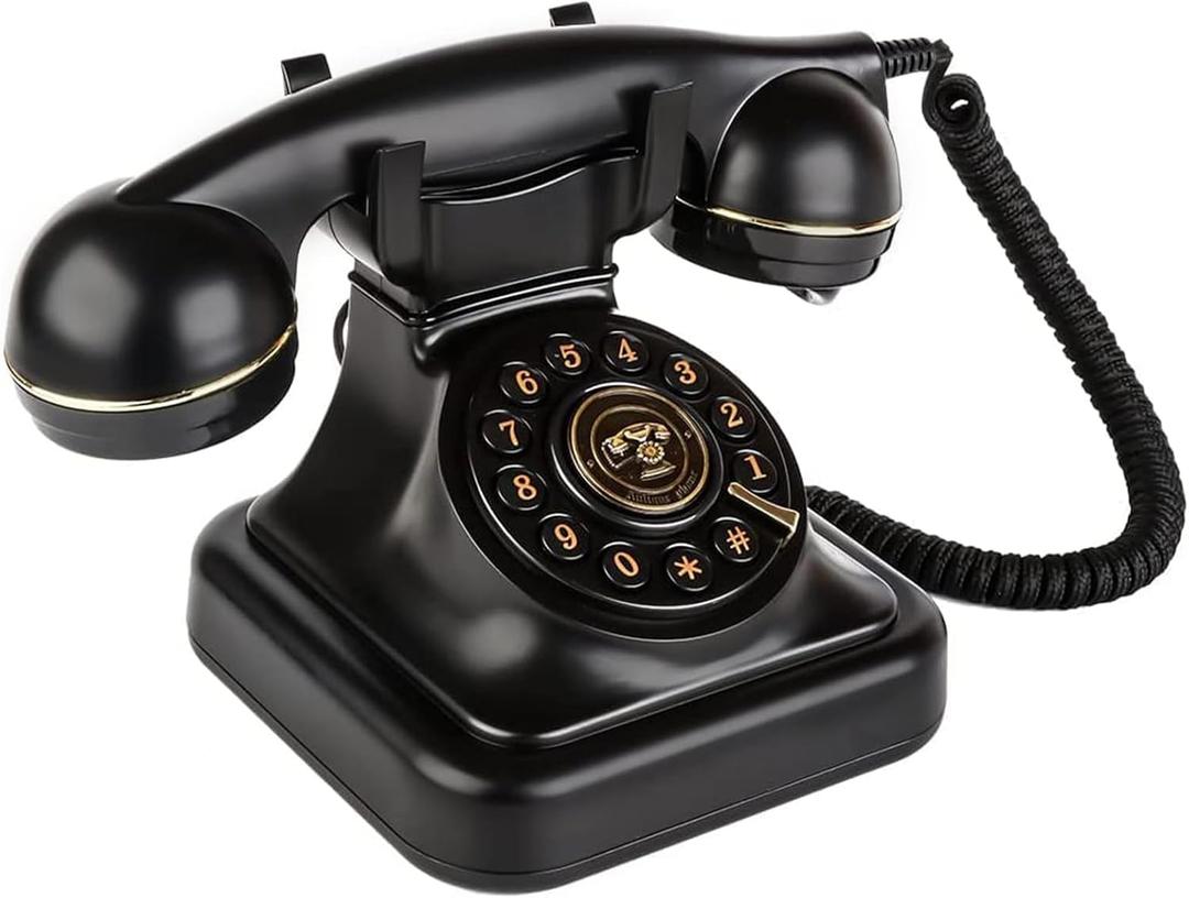 Sangyn Retro Landline Telephone Classic Rotary Design Old Fashioned Corded Desk Phone for Home and Office (Button Dial, Black)