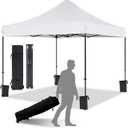 10x10 Pop Up Canopy with Wheeled Bag, Commercial Portable Canopy Tent, Easy Set Up, 4 Stakes & 4Sandbags & 4 Ropes, Waterproof Outdoor Shelter for Market, Parties, White