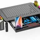 WALI Desk File Organizer, 2 Tier Desktop Paper Letter Tray Organizer with Drawer and Pen Holders, Office Desk Accessories, Laptop Riser for Computer, Laptop, Printer (STT003DH-B), 1 Pack, Black