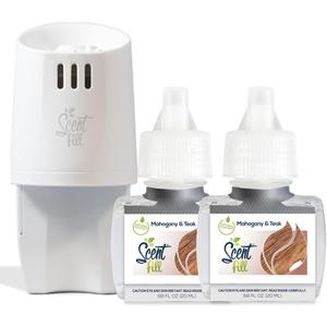 Scent Fill Mahogany Teak Plug in Air Freshener, Scented Oil Refills, 2 Refills + Diffuser
