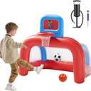 QPAU 2-in-1 Inflatable Toddler Basketball Hoop & Soccer Goal Set, Indoor Outdoor Sports Center Toys for Kids, Baby Toddlers Birthday Gift for 1 2 3 4 5 Year Old Boys Girls