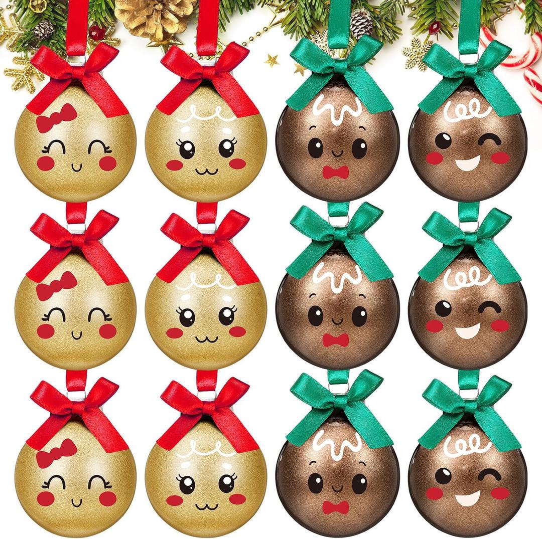 Simgoing 12 Pcs Gingerbread Christmas Ornaments 2.4 Inch Glitter Brown and Gold Gingerbread Tree Decoration Xmas Hanging Ginger Bread Ball Ornaments for Holiday Garlands Fireplaces Mantle Decor