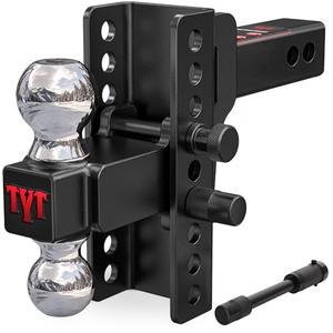 TYT Adjustable Truck Trailer Hitch for 2.5 inch Receiver, 6" Drop/Rise Tow Hitch with Dual Balls (2" & 2-5/16"), Includes Two Pin Locks & Hitch Tightener