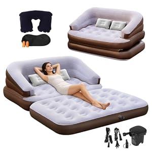 Full Size Inflatable Sofa Bed with Air Pump 2-in-1 Portable Blow-Up Air Couch,Inflatable Couch Bed and Folding Air Mattress for Home,Camping,and Guests 76"L x 56"W x 23.6"Th
