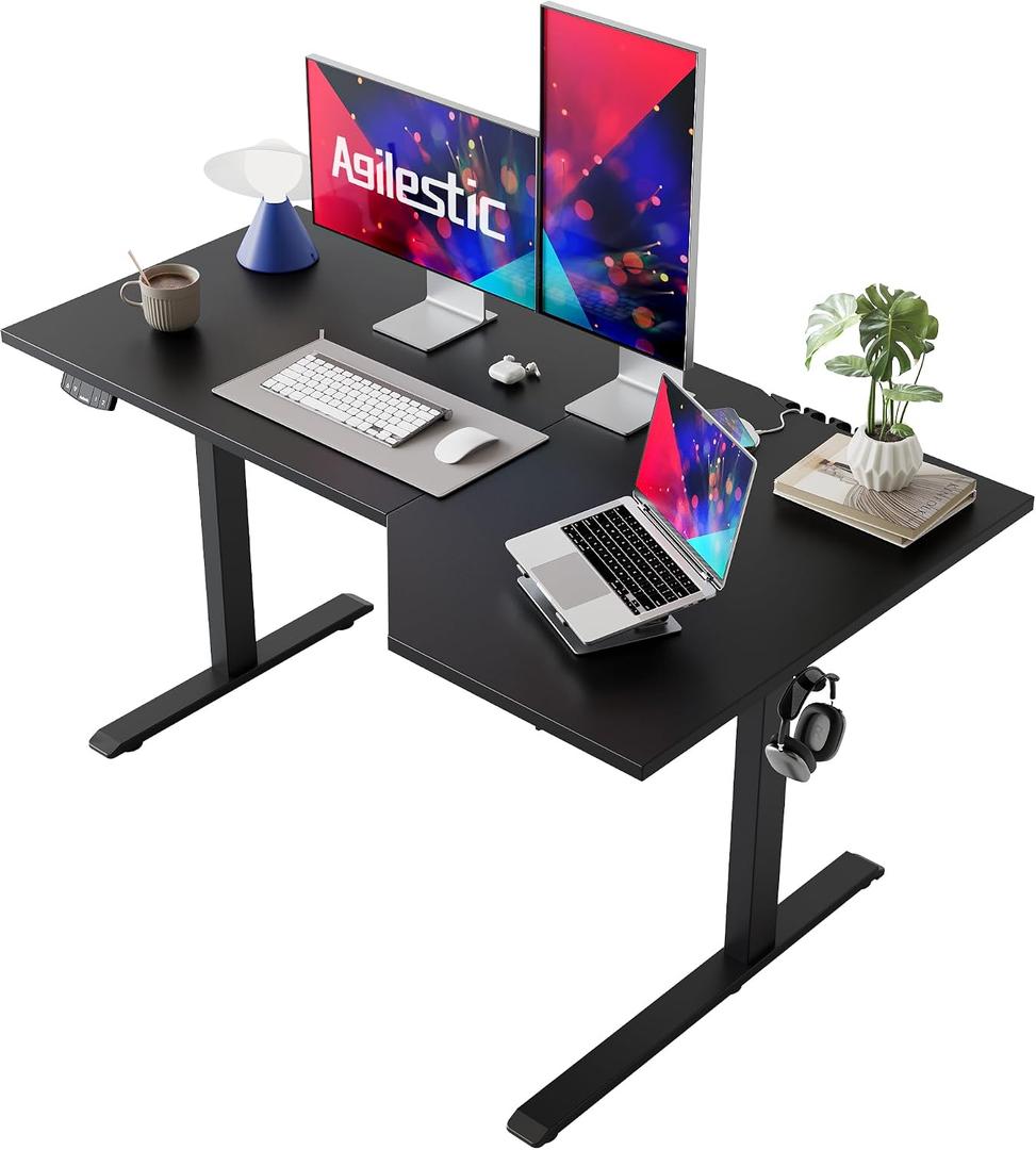 Agilestic Electric Standing Desk, Height Adjustable Desk, 55 x 32 Inch Sit Stand up for Work Office Home, L Shaped Ergonomic Rising Computer Table with Memory Preset, Black, 55 x 31.5 Inch