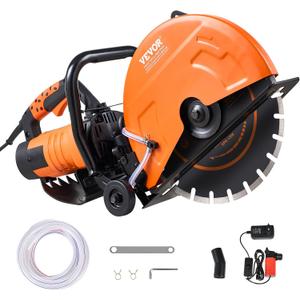 VEVOR Electric Concrete Saw, 14 in Circular Saw Cutter with 5 in Cutting Depth, Wet/Dry Disk Cutter Includes Water Line, Pump and Blade, for Stone, Brick, Porcelain, Concrete, 2600W Motor