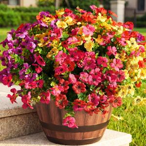 Artificial Flowers for Outdoor, 16 Bundles UV Resistant Fake Silk Flowers Mix Daisy, Realistic Faux Plants for Outside Indoor Porch Patio Window Box Planter Home Decor (Purple Pink Yellow Red)