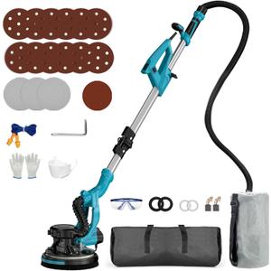 Drywall Sander Popcorn Ceiling Removal Tool with Vacuum Dust Collection 9 Variable Speed Collapsible Extendable Handle Electric Sander for Drywall with LED Light 16Pcs Sanding Discs Blue