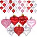 Ivenf Valentine's Day Decorations Heart Decor, 36 Pcs Red Silver Pink White Plastic Heart Tree Ornaments, Christmas Valentine Tree Decorations for The Home Wedding Dinner Gifts Table Tiered Tray Dcor