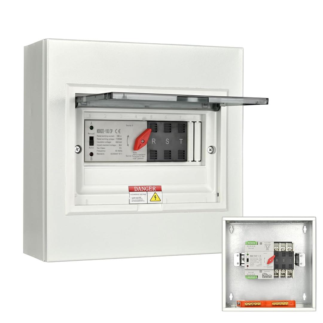 Automatic Transfer Switch, 100 Amp 3 Pole Auto Transfer Switch for Home Generator, 120/240-Volt 24,000W Stronger Stability, for Outdoor and Indoor with Ground, General 60HZ (100A-3P)