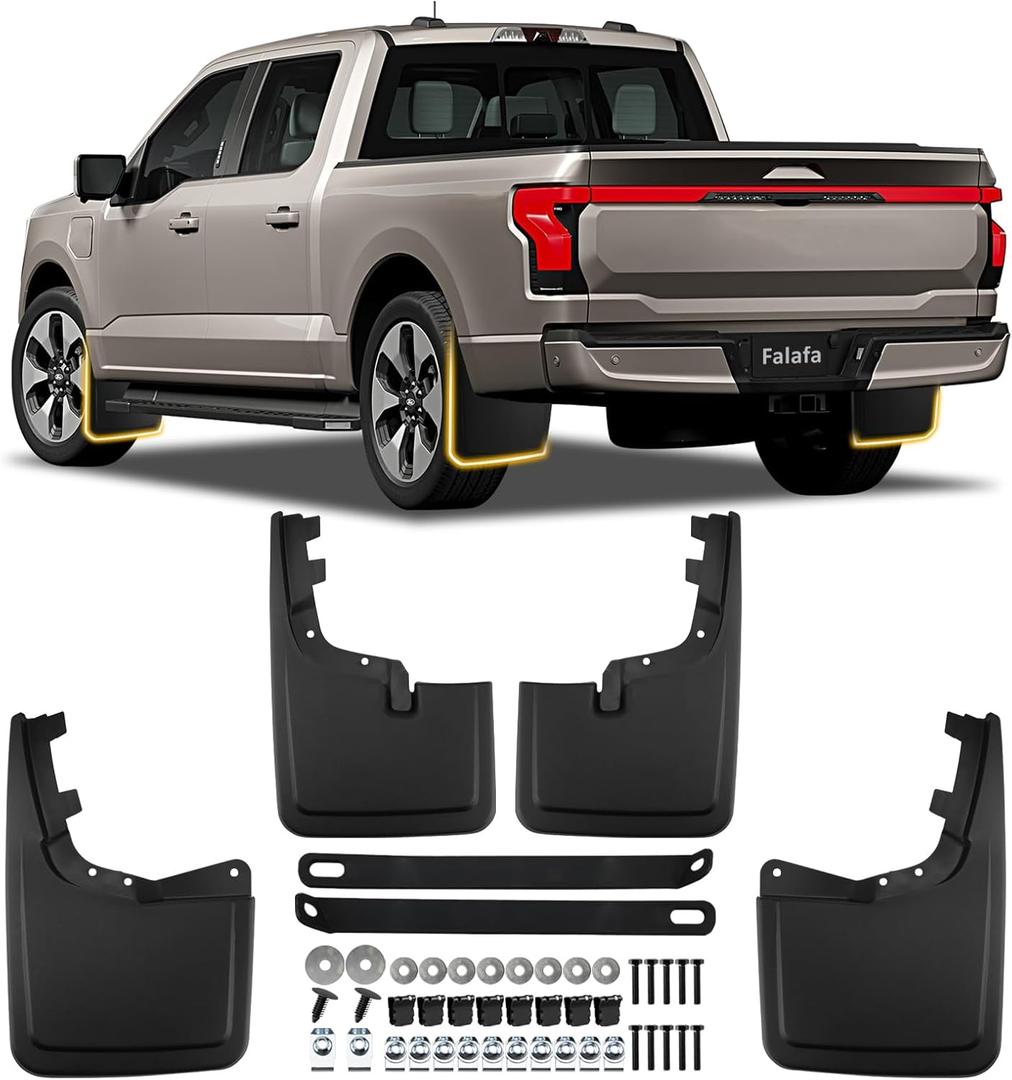 Falafa Mud Flaps Splash Guards for 2021-2026 Ford F150, No Drill Mudguards Front and Rear 4pc Set, Custom Fit Fender Flares Accessories for F-150