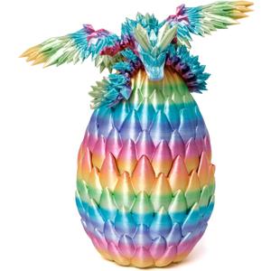 3D Printed Dragon Egg, Large 9" Rainbow Flying Dragon in Colorful Eggs, Fidget Toy for Birthday Gift, Flexible Desk Figure Decor, Mystery Desk Pet for Christmas, Easter, Graduation(Rainbow)