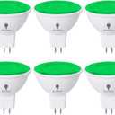 BlueX 6 Pack LED MR16 Green Light Bulb - 6W (50Watt Equivalent) - GU5.3 Bi-Pin Base 12V, Party Decoration, Porch, Home, Holiday Lighting, Decorative Illumination