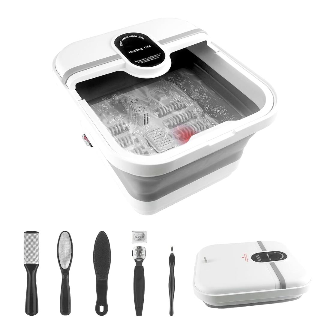 Collapasible Foot Spa Bath Massager with Heat, Pedicure Foot Spa with Bubbles/Timer/Temperature Control, Feet Soak Tub for Home, Office, Relaxation and Stress Relief, Gift for Men and Women (Grey)