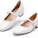 Mary Jane Shoes Women Low Heels Dress Shoes Pumps Low Heel 2 Inch Chunky Heel Mary Janes Pumps with Adjustable Ankle Strap for Women Dressy Casual (White, 6)