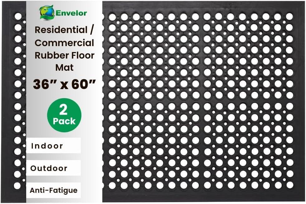 Envelor 2-Pack Anti Fatigue Rubber Floor Mat - Non-Slip Restaurant/Bar Drainage Mat & Doormat - 36 x 60 Inches