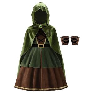 ReliBeauty Archer Costume Girls Huntress Costume for Girls with Cape,Green, 150/10-12T