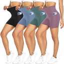 FULLSOFT 4 Pack Biker Shorts for Women – 5" High Waist Tummy Control Workout Yoga Running Compression Exercise Shorts with Pockets(4 Pack Black/Pink/Ins Green/Blue,Large-X-Large)