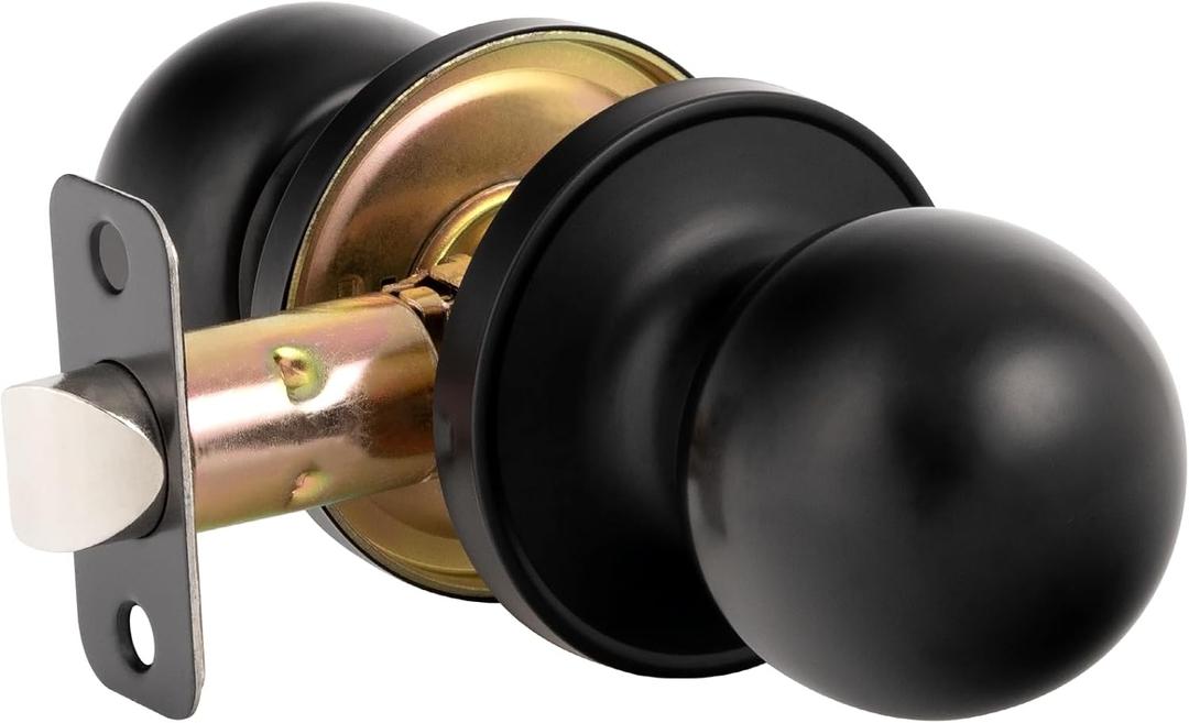HOSOM Passage Door Knob, Matte Black Door Knobs Keyless Doorknobs for Interior Doors, Hallway, Closet and More, No Locking Door Handle, 1 Pack