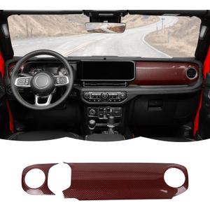 RT-TCZ Center Console Trim Cover Dashboard Control Panel Cover Decorative Interior Accessories Compatible with Jeep Wrangler JL JLU & Gladiator JT 2024+,Red Carbon Fiber