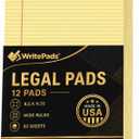 Legal Pads 8.5 x 11.75 Inch Wide Ruled Writing Pads, 12 Pack Note Pads - Yellow Perforated Paper with Hard Back, 50 Sheets Per Pad, No Bleed Notepad Paper for Office, School, Business MADE IN USA