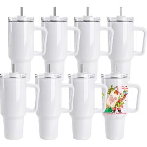 DS 8 Pack Sublimation Tumblers 40 OZ with Handle Blank Insulated Large Tumbler Bulk, Coffee Travel Cups Stainless Steel Travel Mug for Diy Craft Heat Press Print