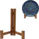 Plate Stands for Display, 7 Inch Plate Holders for Displaying, Rustic Solid Wood Tabletop Saucer Rack, Folding Picture Frame Holder Easel