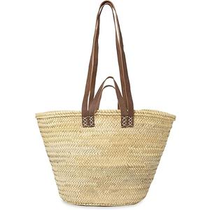 FRENCH MARKET BASKET with double flat leather handles, straw bag, beach bag, basket bag, shopping basket,with handle