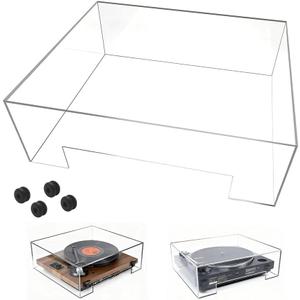 Universal Turntable Dust Cover, Clear Acrylic Protector with Rear Cable Access - No Hinges Needed, Fits Most Record Players Under 18.1"x15.5"x5.9"
