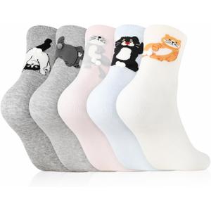 Cute Animal Socks for Women Cat Dog Novelty Crew Sock for Cute Animals Lovers (M)
