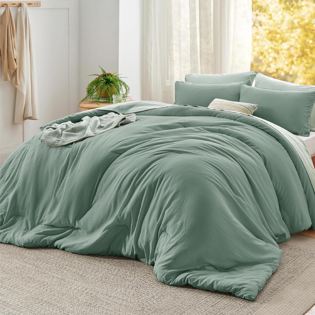 Bedsure Oversized King Comforter Set, Sage Green Soft Prewashed Bedding for All Seasons, 3 Pieces GentleSoft™ Bed Set, 1 Lightweight Comforter (120"x98") and 2 Pillowcases (20"x36")
