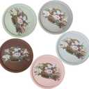 Silicone Coasters Round Cup Coaste 3.9 Inches Set of 5, Cup Mats, Thin Coasters for Table, Flower Pattern Multi Color Table Decoration Waterproof Anti Slip Store Easy,Hand Wash Only