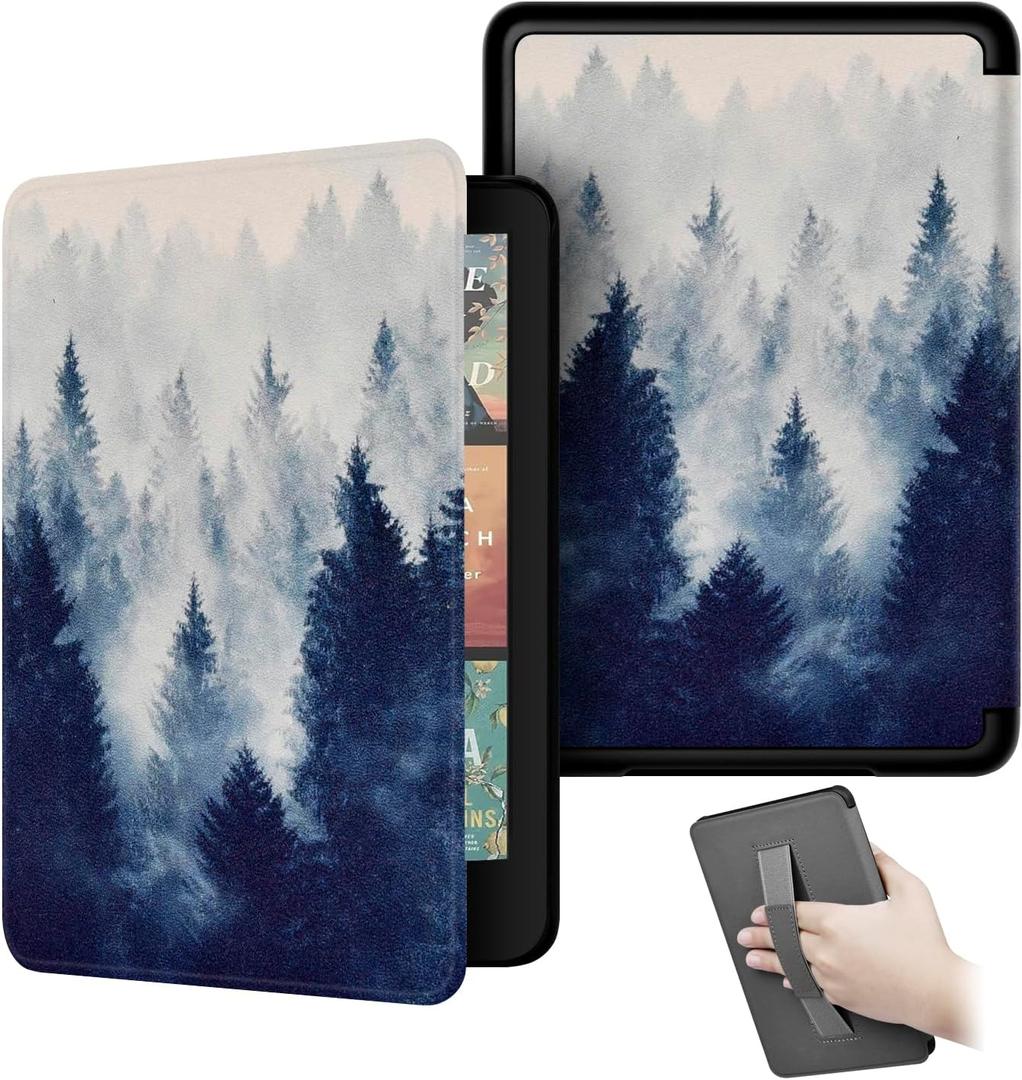 Hand Strap Case for 2024 Release 7" Kindle Paperwhite (12th Gen) & Kindle Colorsoft Signature Edition, Shockproof Frame Cover with Auto-Wake/Sleep,Misty Forest