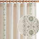 jinchan Boho Curtains for Bedroom Sage Green Vintage Floral Farmhouse Curtains 72 Inches Long Linen Blend Drapes for Living Room Embroidered Drapes Light Filtering Sage on Beige 2 Panels 