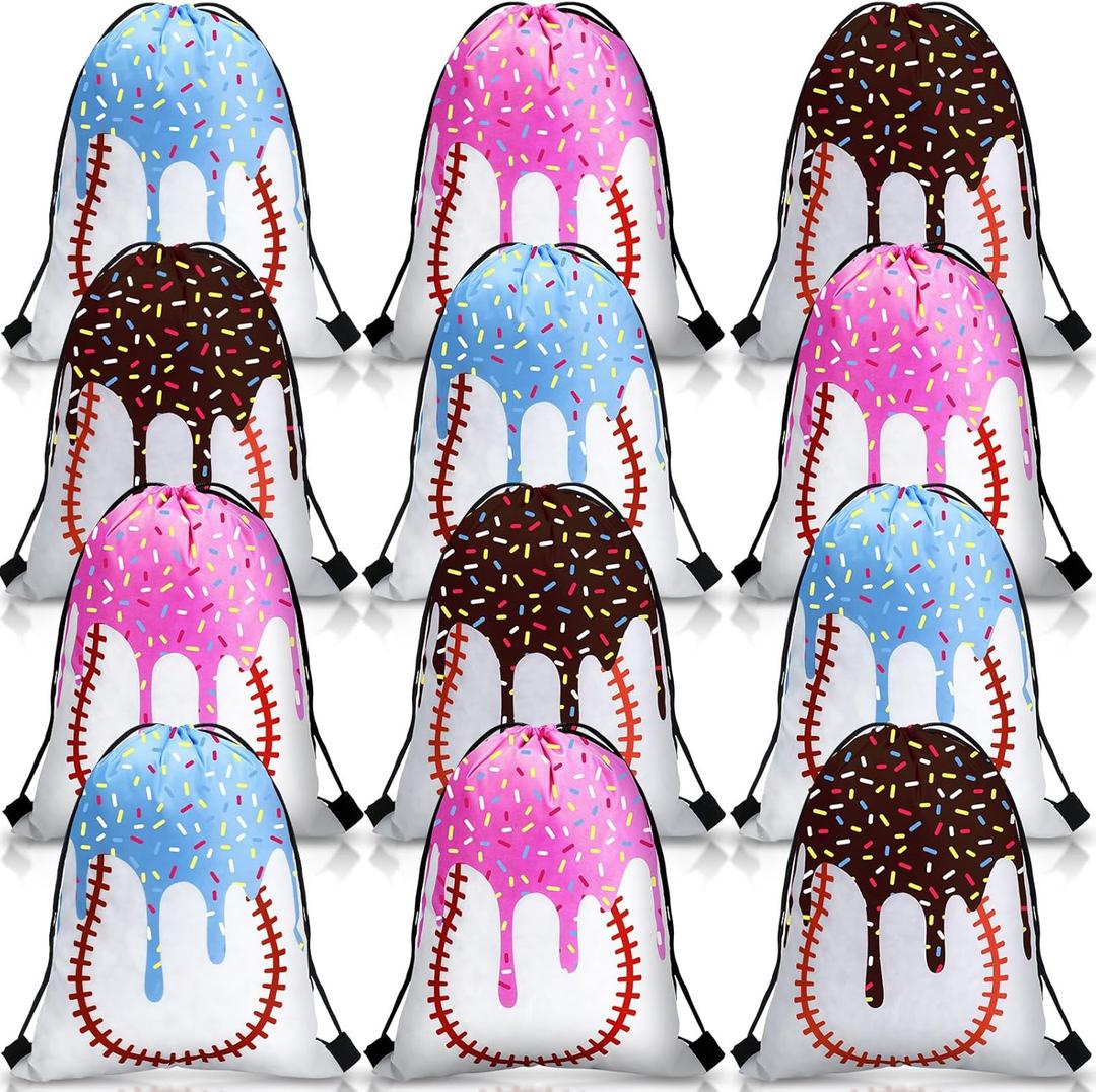 Sunnymove 30 Pcs Ice Cream Drip Baseball Drawstring Bags Ice Cream Party Supplies Baseball Drip Gifts Bags Candy Treat Sackpack Goodie Favors for Sport Teams Birthday Theme Party Decorations