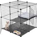 2 Tier Large Cat Cage Crate DIY Pet Playpen Detachable Dense Metal Wire Ferret Cage Indoor Cat Kennels for Kitten Puppy Bunny Exercise (Black, 27.56 x 27.56 x 27.56 Inches)