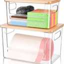 Trash Bag Holder Dispenser 2 Pack, Garbage Bag Dispenser with Bamboo Lid & Handles, Stackable Clear Trash Bag Organizer Under Sink for Kitchen, Pantry, Laundry Room, Cabinet (XL+S)