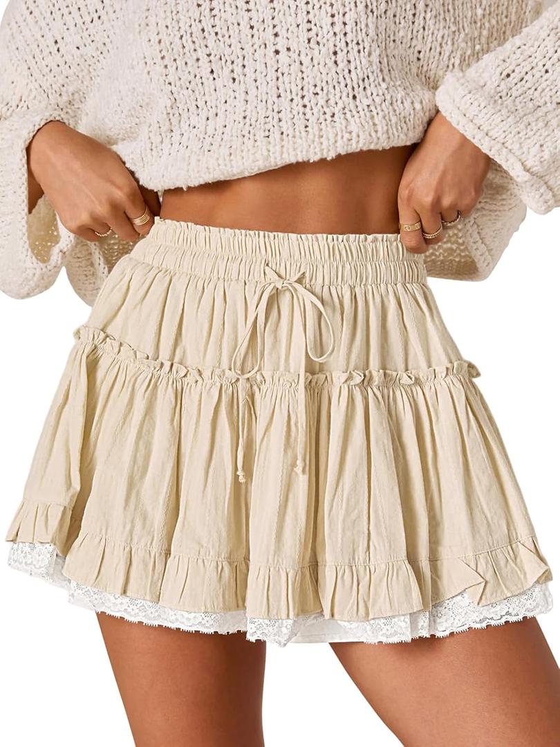Flowy Shorts for Women Lace Cute Summer Skirts Ruffled Skorts Country Concert Boho Western Cowgirl Beach Vacation Outfit (XL)