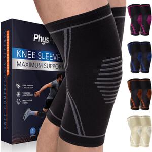 Knee Brace for Pain Relief - 2 Pack Knee Compression Sleeves for Men and Women - Support for Weightlifting, Gym, Workout, Volleyball - Meniscus Tear, ACL (Medium, Black)