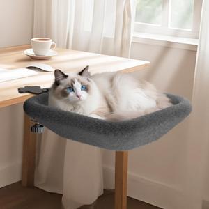 Cat Desk Bed -Supports 45 lbs, Rotating Silent Stability, Cat Hammock with Elasticity Memory Sponge, Removable Washable Bed Cover, Soft Comfortable, Suitable for Home & Office (Grey Set)