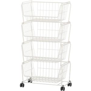 PUSDON Stackable Metal Storage Carts, Dual Use Shelf for Kitchen Fruit Vegetable Baskets with Wheels, Storage Rack for Living Room, Home & Office, Standard White 4 Tiers (4 Tier Standard)