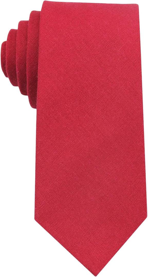 Mens Solid Linen Ties - Slim Pattern Necktie for Men Wedding Groomsmen (Standard 58 ", Burgundy Red)
